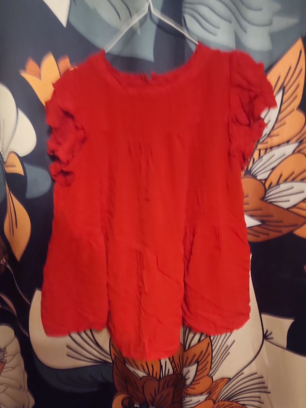 JODIFL Red Ruffle Sleeve Blouse